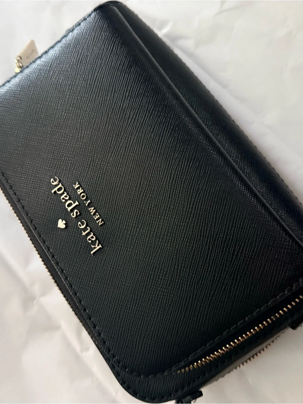 kate spade Black Saffiano cross body bag with Gold Logo